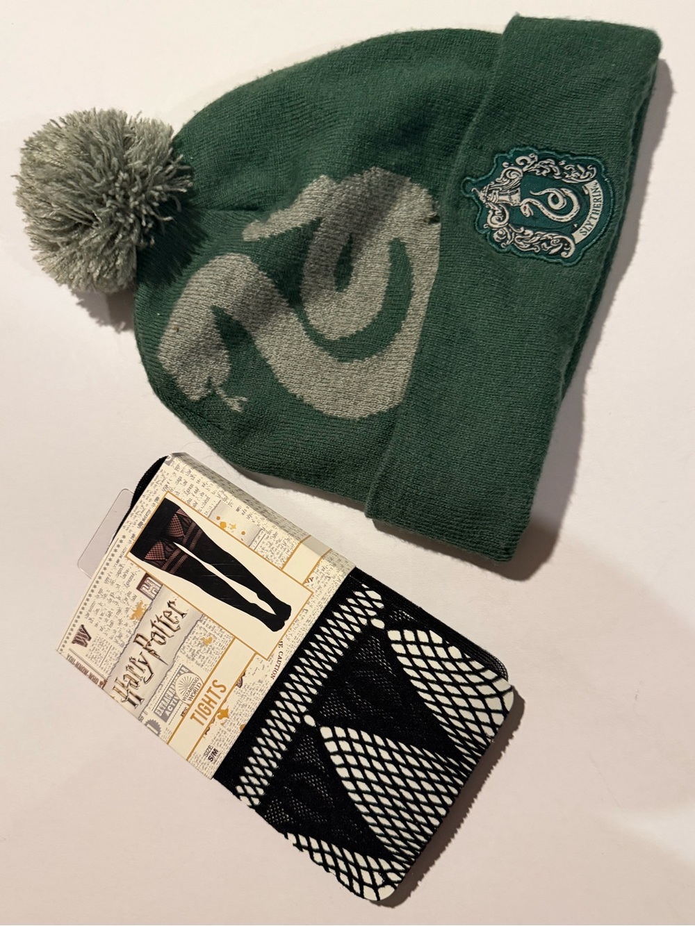 Bioworld Slytherin Green Knit Pom Beanie Hat with Gray Snake Accent